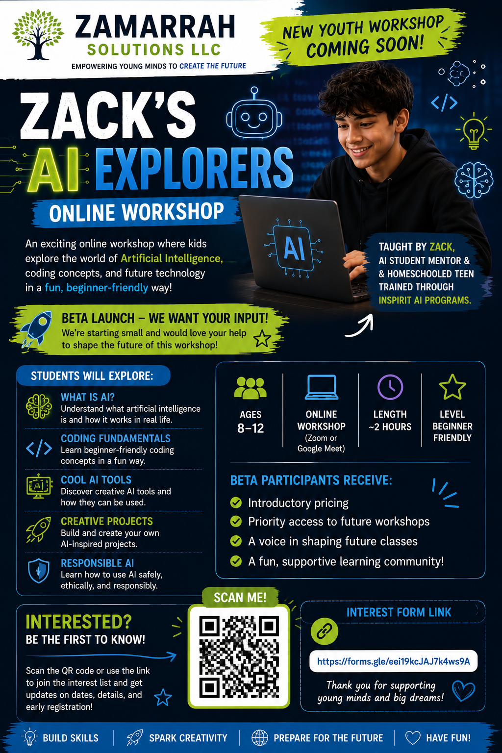 Flyer for Zack's AI Explorers online workshop
